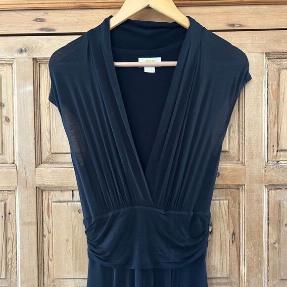 Maeve Anthropologie Small Dress Black Maxi V-Neck‎ Low Cut Cinching Slit - Picture 3 of 10